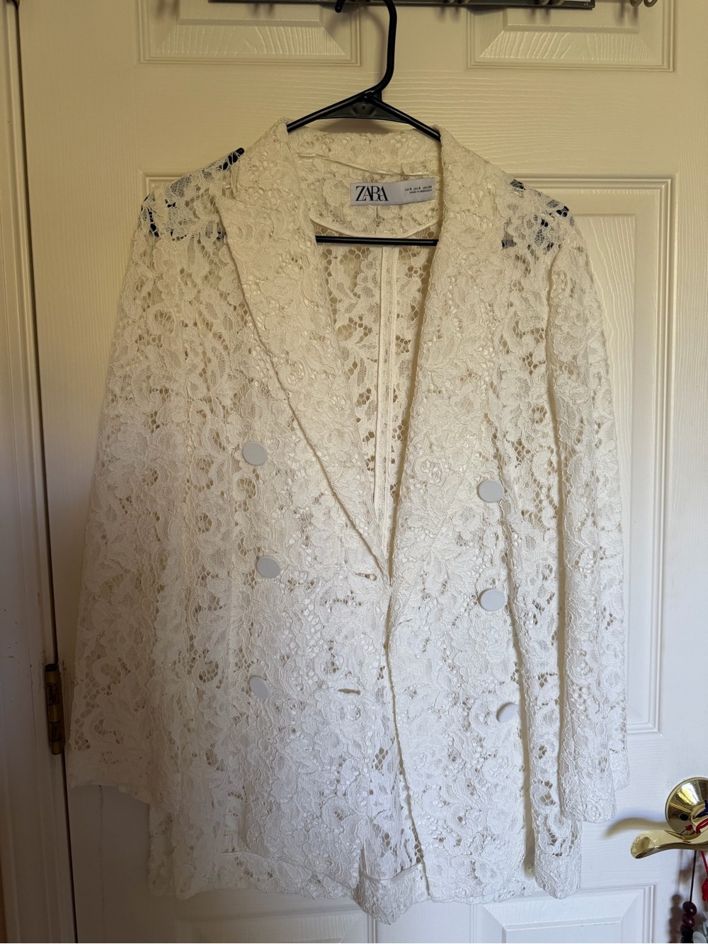 Zara Cream Lace Double-Breasted Blazer